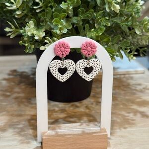 Pink and White Heart Earrings